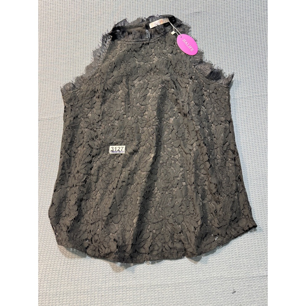 Halife Lace Halter Top Womens Medium Black High Neck